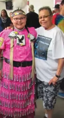 Penelope Peters (I) representing the FCP tribe with Grandma Nitty Shepard.