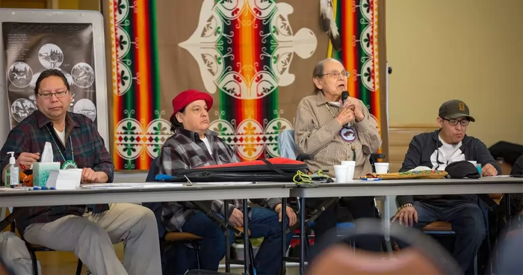 A special event took place at the Forest County Potawatomi (FCP) Cultural Center, Library & Museum on Feb. 24, 2018. The event was a “Clans Teachings” led by Bawdwaywidum Banaise (Edward Benton-Banai), Grand Chief of Three Fires Midewiwin Lodge.