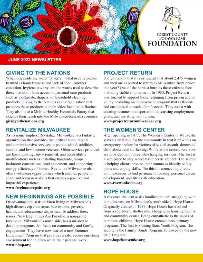 June 2022 Newsletter Forest County Potawatomi