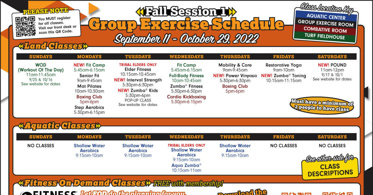 Group Exercise Schedule – Fall Session 1
