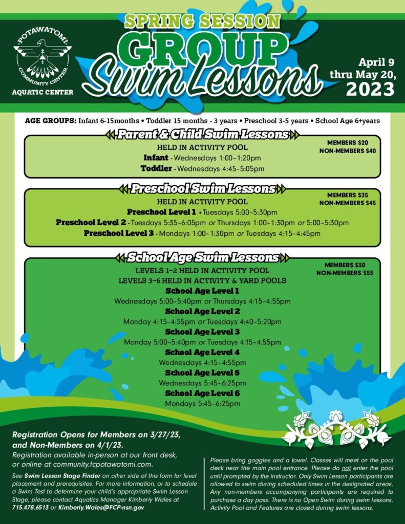 Group Swim Lessons Spring Session Forest County Potawatomi